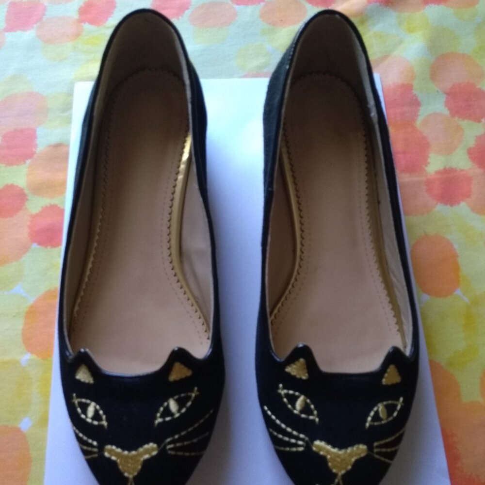 Jessica Buurnan Black Suede Cat Face Flat Loafer Shoes US 8.5